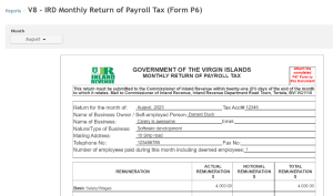 BVI report V8 - IRD Monthly Return of Payroll Tax (Form P6)