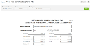 BVI report V12 - Tax Certificates (Form P5)